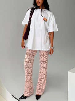front view of model wearing Princess Polly Peru Lace Pants Pink Pants 