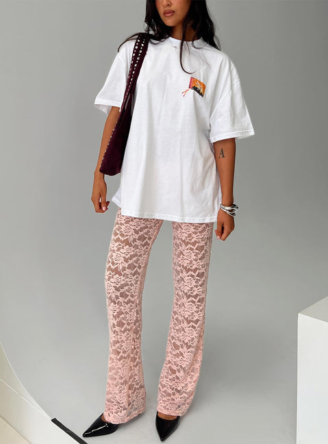 front view of model wearing Princess Polly Peru Lace Pants Pink Pants 