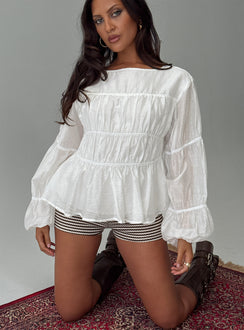 Xamira Ruched Long Sleeve Top White