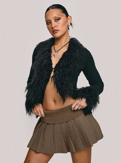 back view of model wearing Princess Polly Fantasies Pleated Mini Skort Grey High Waisted Shorts 