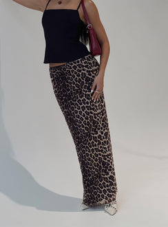 back view of model wearing Princess Polly Ergo Maxi Skirt Leopard Maxi Skirts Skirts 