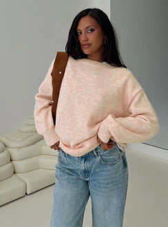front view of model wearing Princess Polly Ryanna Sweater Pink Jumpers 
