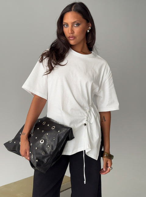 Agnessa Ruched Detail Oversized Tee White