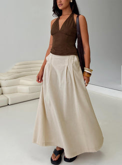   front view of model wearing Princess Polly Bohemian Spirit Maxi Skirt Beige Maxi Skirts Skirts 