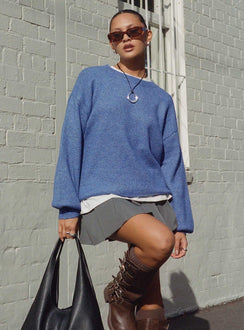 front view of model wearing Princess Polly Ryanna Sweater Blue Longline Jumpers Jumpers 
