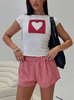 front view of model wearing Princess Polly Were Lovers Baby Tee White Short Sleeves Crew Neck 