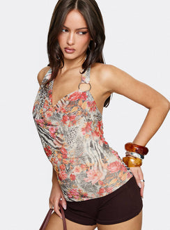 Analyssa Cowl Neck Top Leopard Floral