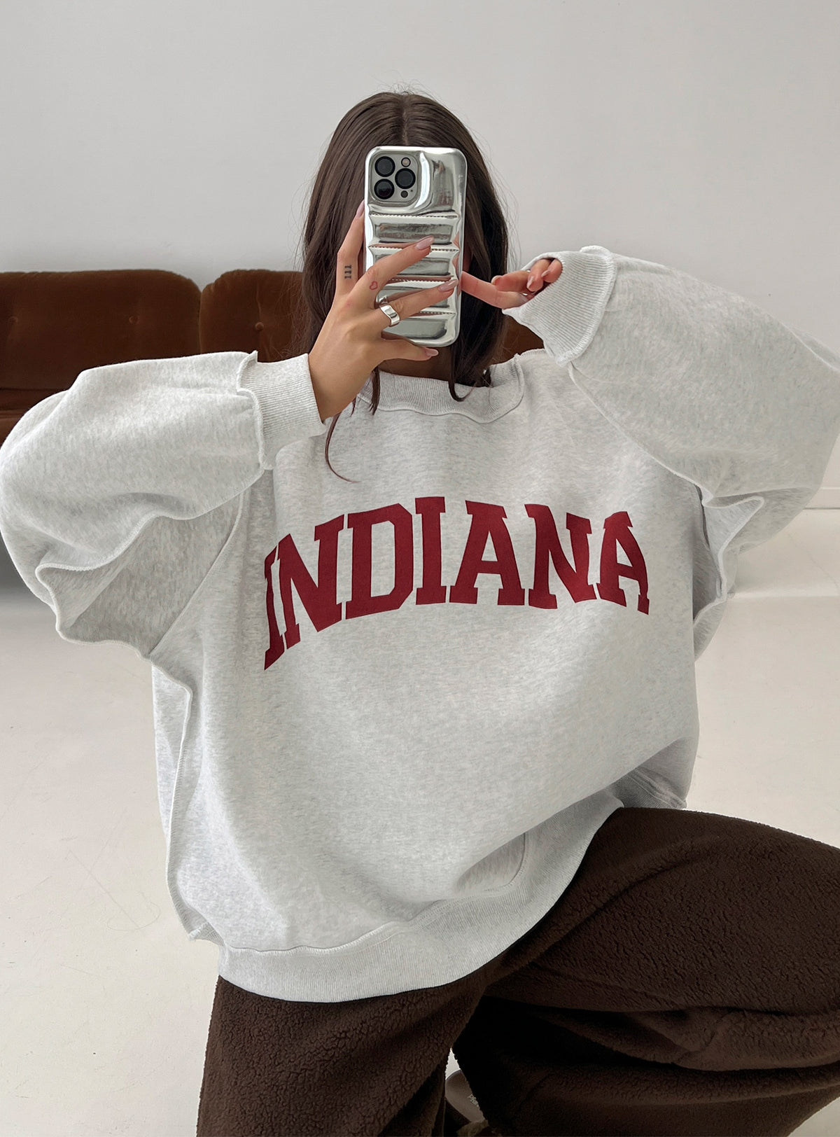 side view of model wearing Princess Polly When In Indiana Jumper Grey Jumpers 