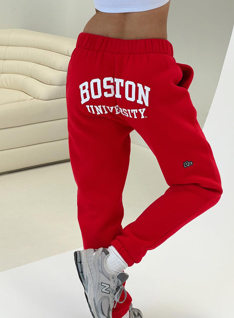 back view of model wearing Princess Polly BU Sweatpants Red High Rise Pants Pants 