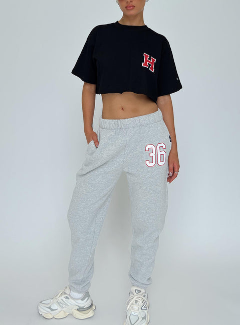 front view of model wearing Princess Polly Harvard Sweatpants Grey Pants 