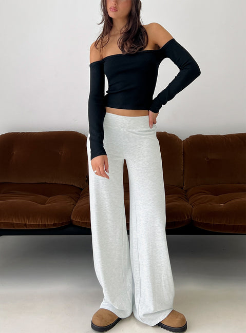 front view of model wearing Princess Polly Ascenda Straight Leg Track Pant Grey Marle Mid Rise Pants Pants 