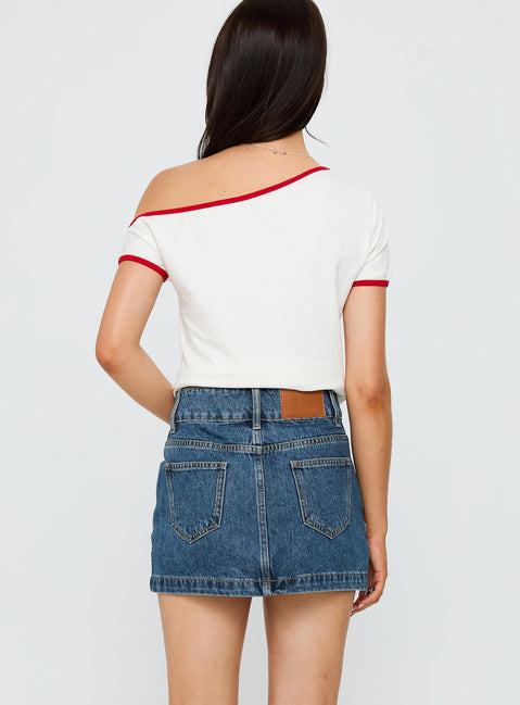 Pitcher Denim Mini Skirt Mid Blue Wash Mini Skirts Skirts 