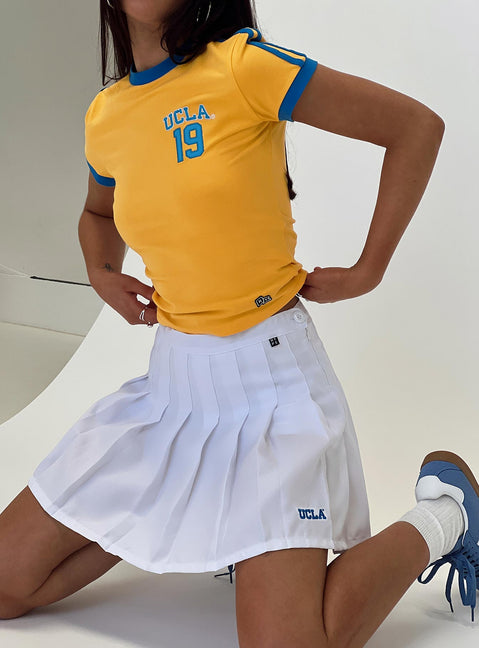   front view of model wearing Princess Polly UCLA Tennis Skort White Skirts 