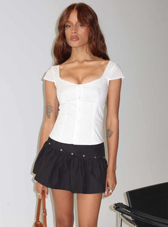   front view of model wearing Princess Polly Curtain Call Mini Skirt Black Mini Skirts Skirts 