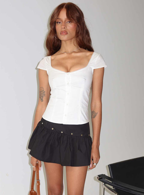   front view of model wearing Princess Polly Curtain Call Mini Skirt Black Mini Skirts Skirts 
