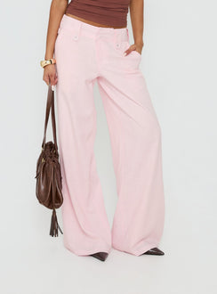 back view of model wearing Princess Polly Pedra Wide Leg Pant Pink Mid Rise Pants Pants 
