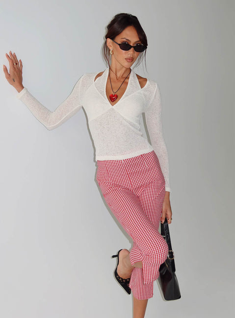 front view of model wearing Princess Polly Mignonette Capri Pant Red Gingham Pants 