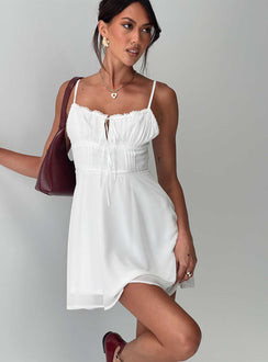 front view of model wearing Princess Polly Pure Joy Mini Dress White Scoop Neck 