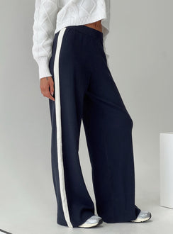 front view of model wearing Princess Polly Albright Pants Navy / Milk Mid Rise Pants Pants 