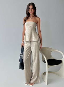 side view of model wearing Princess Polly Syrena Tailored Wide Leg Pant Natural Mid Rise Pants Pants 