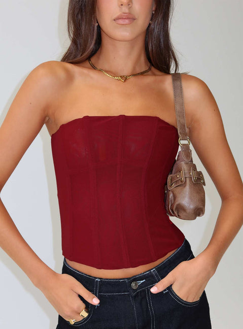 Oscuro Longline Mesh Corset Top Berry