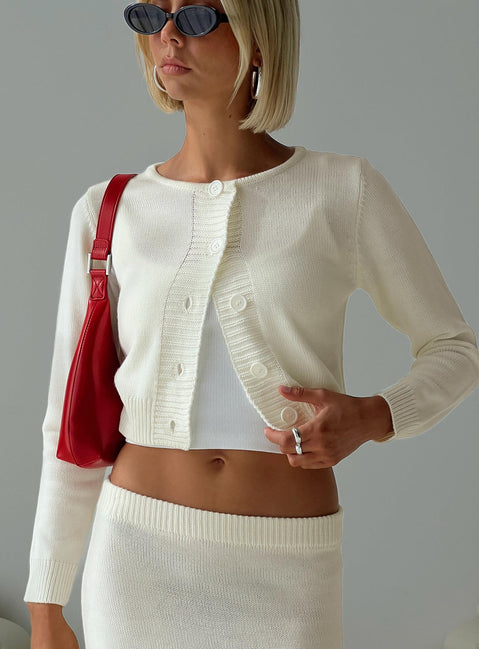 front view of model wearing Princess Polly Collase Knit Sweater Cream cropped Jumpers 
