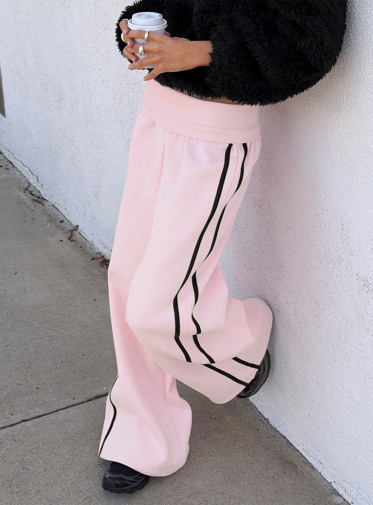 Lockie Foldover Baggy Track Pants Pink / Black