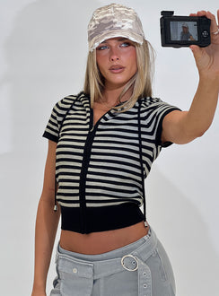 Kahlee Zip Through Hoodie Grey / Black Stripe