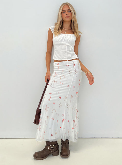   front view of model wearing Princess Polly Breezewood Maxi Skirt White Maxi Skirts Skirts 