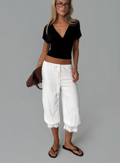 front view of model wearing Princess Polly Basma Bloomer Trouser Pants Rayon White Mid Rise Pants Pants 