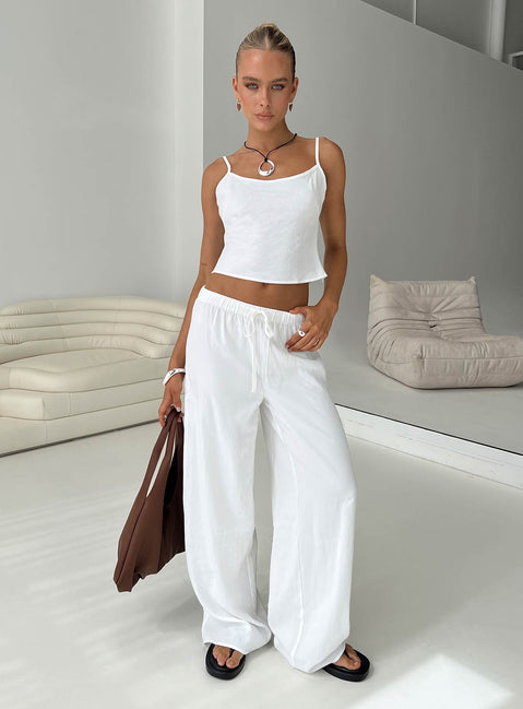 Top and pant set white Camisole top, adjustable straps, invisible zip fastening, relaxed fit, elasticated