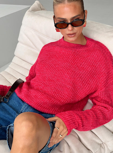 back view of model wearing Princess Polly Bae Sweater Pink/ Red Jumpers 