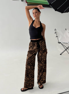 front view of model wearing Princess Polly Zephura Boxer Pant Leopard High Rise Pants Pants 