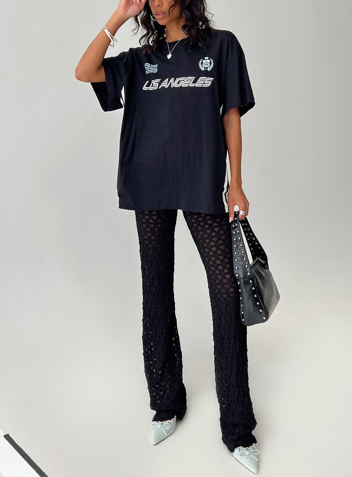 front view of model wearing Princess Polly Call It What You Want Mesh Pants Black High Rise Pants Pants 