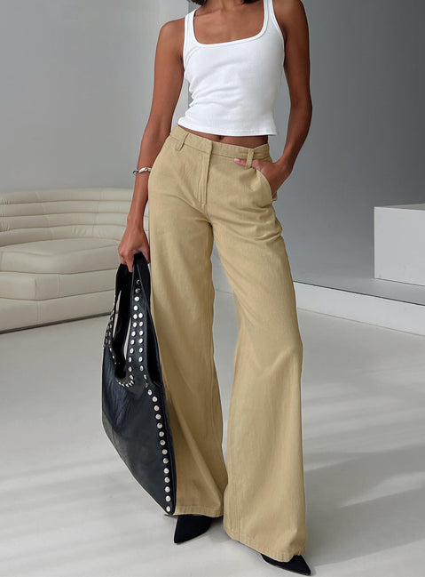 front view of model wearing Princess Polly Latitude Wide Leg Pant Beige High Waisted 