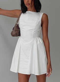 front view of model wearing Princess Polly Maryvonne Mini Dress White High Neck 