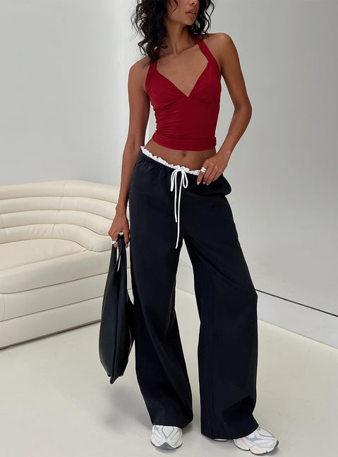 front view of model wearing Princess Polly Pilly Pants Black High Rise Pants Pants 
