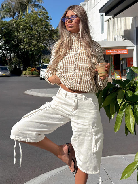 Hudsen Longline Cargo Shorts Cream