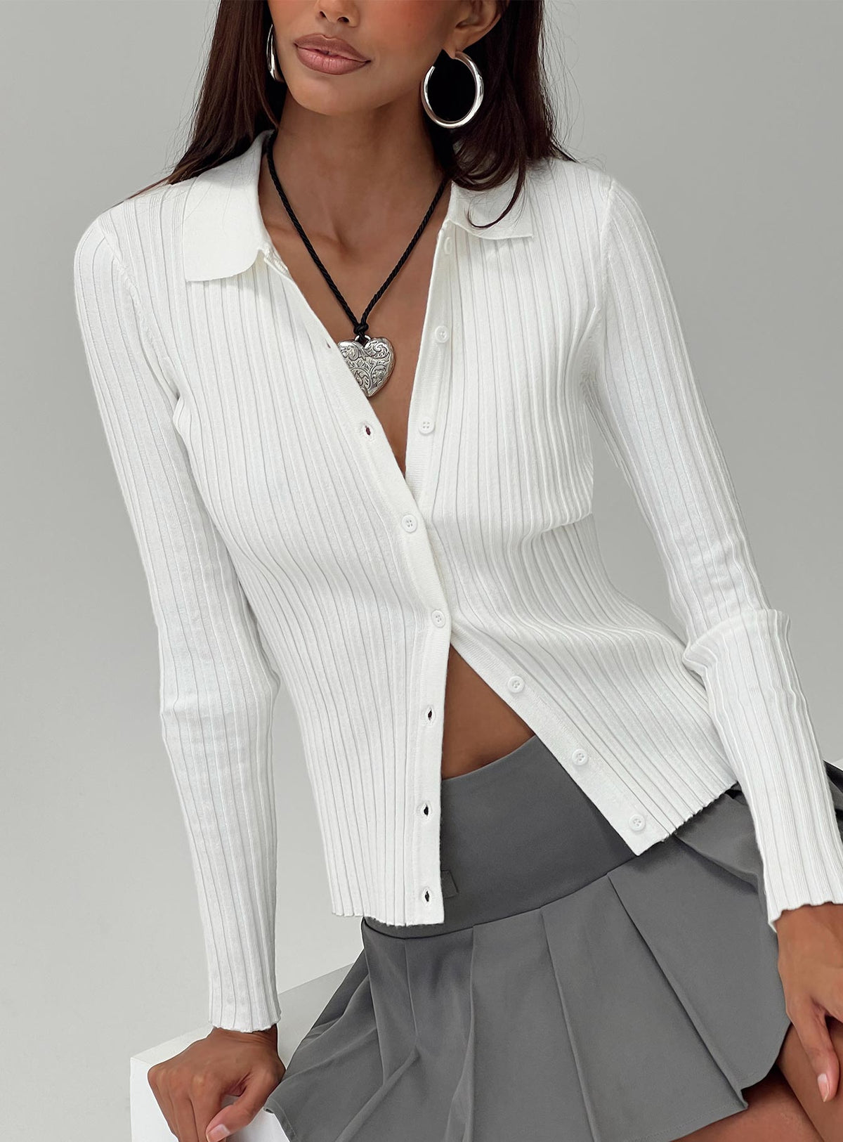 product Princess Polly Full Sleeves Asymmetric Neckline  Dustry Long Sleeve Top White
