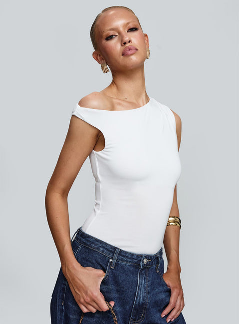 back view of model wearing Princess Polly Miyako Bodysuit White Sleeveless Bodysuit 