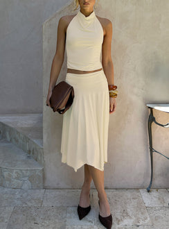   front view of model wearing Princess Polly Scenic Route Asymmetrical Midi Skirt Yellow Midi Skirts Skirts 