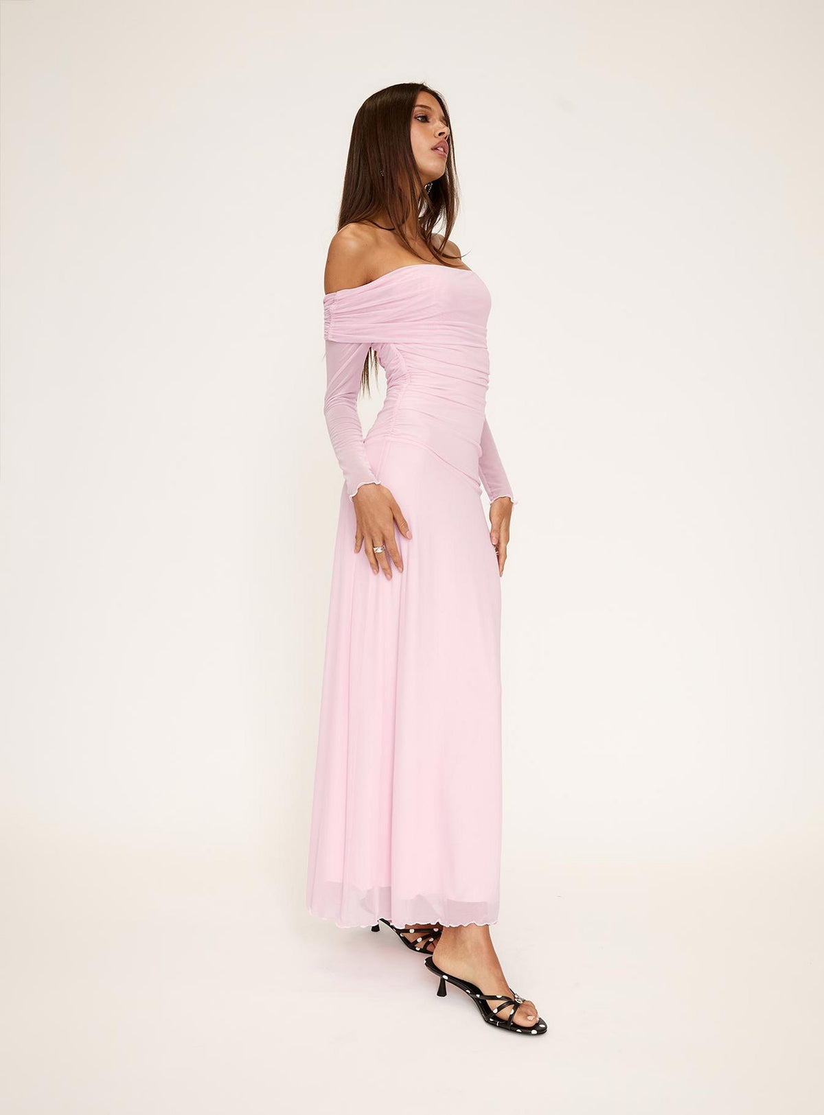 Emorissa Off Shoulder Long Sleeve Maxi Dress Soft Pink