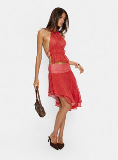   front view of model wearing Princess Polly Legacy Midi Skirt Tomato Polka Skirts 