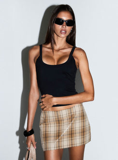   front view of model wearing Princess Polly Cherice Sequin Mini Skirt Beige Plaid Mini Skirts Skirts 