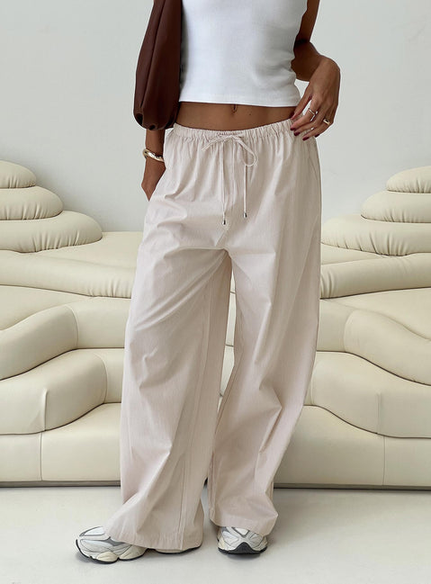 back view of model wearing Princess Polly Ogilvie Pants Beige Stripe Mid Rise Pants Pants 