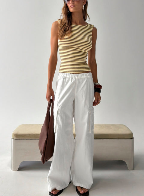 Scarletta Ultra Wide Tie Waist Cargo Pants White