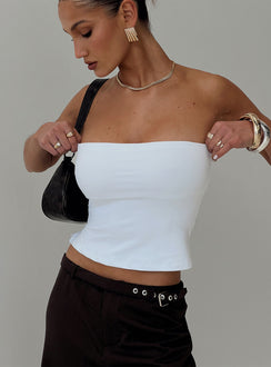 back view of model wearing Princess Polly Aurorah Strapless Top White Sleeveless straight 
