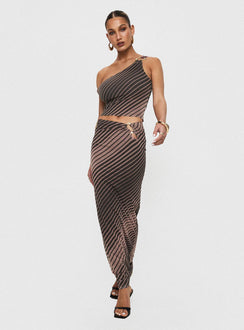   front view of model wearing Princess Polly Whiley Maxi Skirt Multi Stripe Maxi Skirts Skirts 