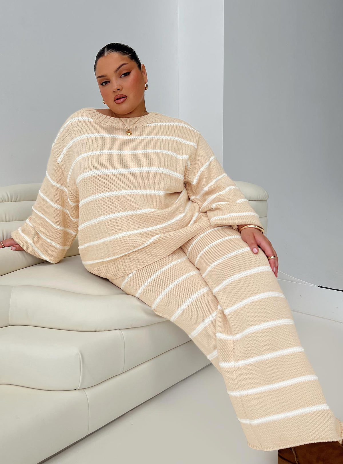 Read Your Mind Knit Sweater Cream Stripe Jumpers 