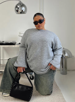 back view of model wearing Princess Polly Ryanna Sweater Grey Curve Longline Jumpers Jumpers 